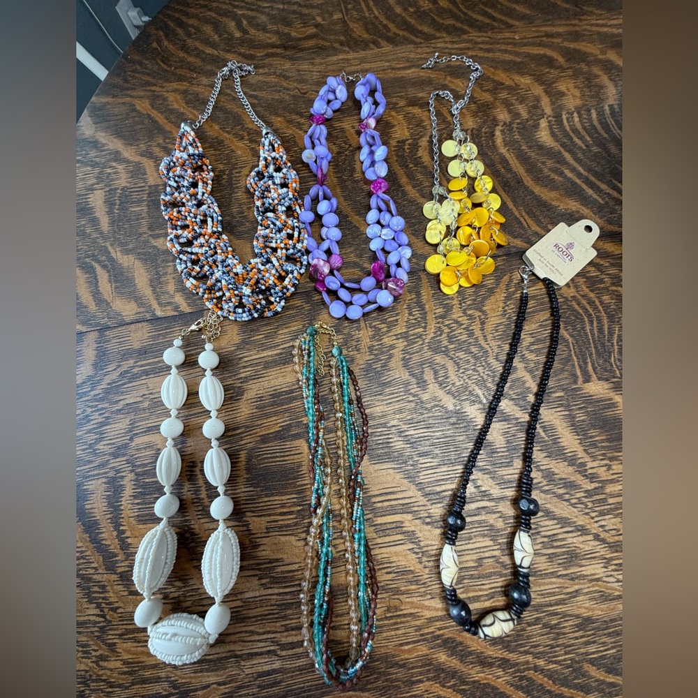 Assorted Women’s Beaded Necklaces - Purple, Yellow, White, Black, Multicolor